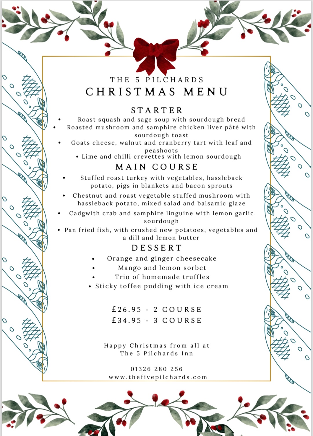 The Five Pilchards Christmas Menu